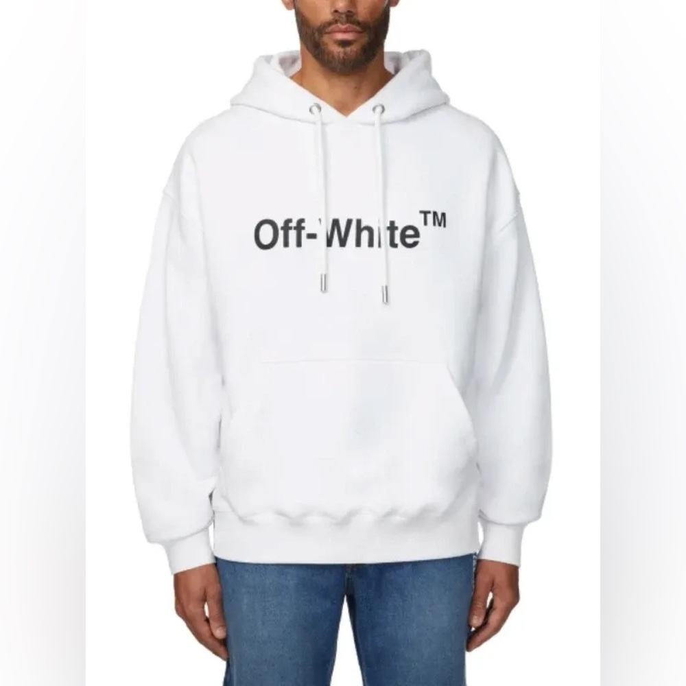 [NWT] Off-White Men’s White Cotton Fleece Pullover Hoodie - Sz S